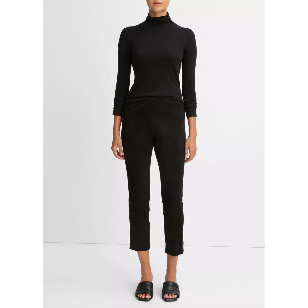 Vince Lamb Leather High Waisted Slim Fit Split Hem Crop Pants Black Women's S